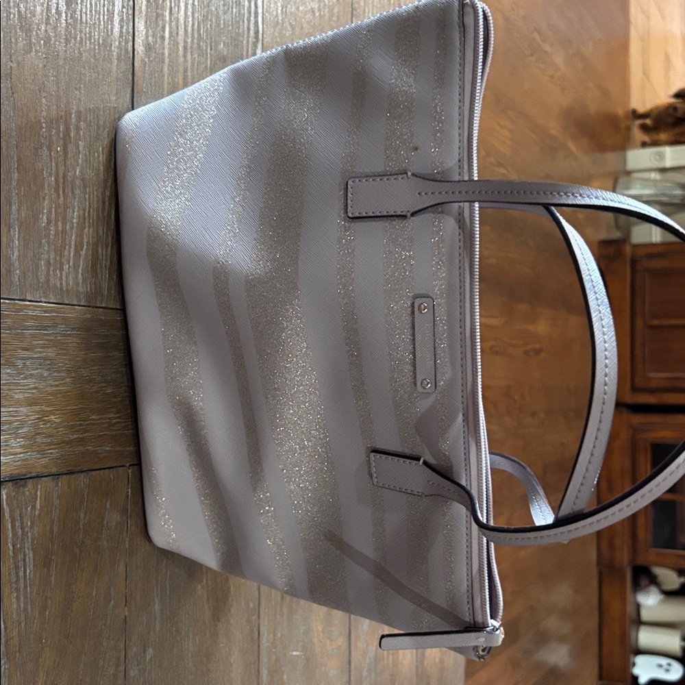 Kate Spade Gray and Gold Striped Tote
